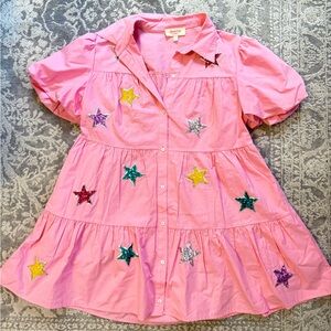 Peach Love California Pink Star Embellished Mini Dress